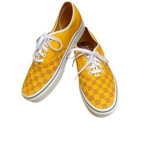 Vans Yellow Mustard Lace Up Checkerboard Skate Shoes Women size 11